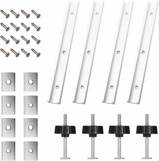 Guide a T da 400 mm con blocchetti scorrevoli e maniglie, ideali per la lavorazione del legno