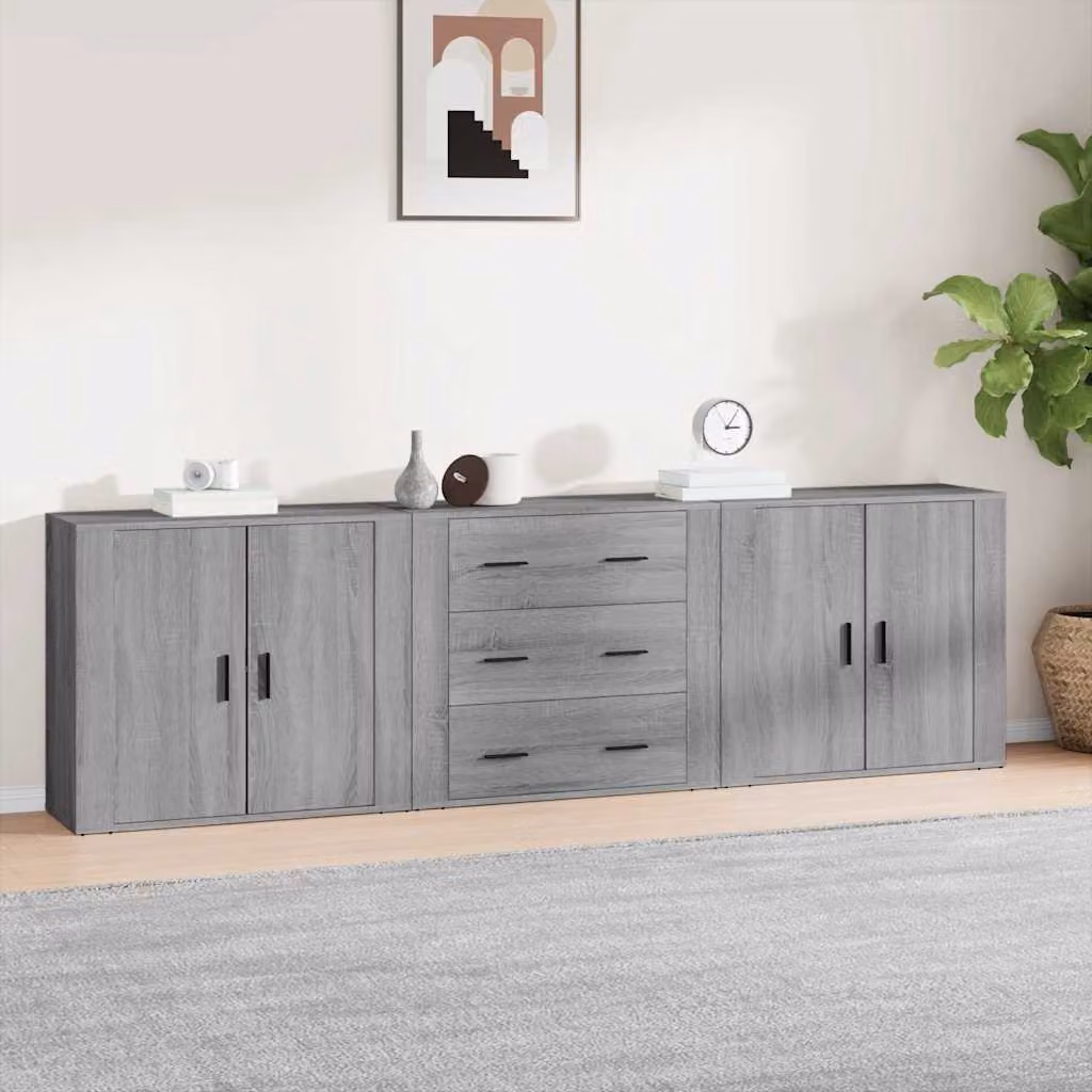 Set di 3 credenze vidaXL in legno multistrato, colore grigio e nero