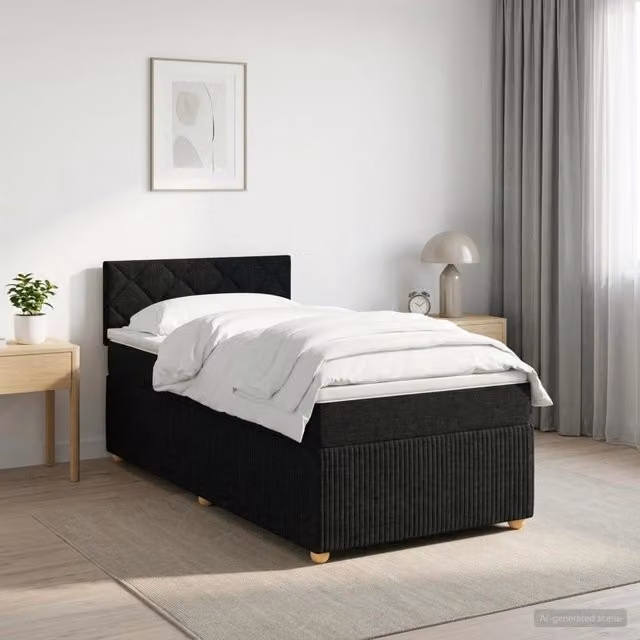Letto box spring con materasso Nero 90 x 200 cm Tessuto 3452850