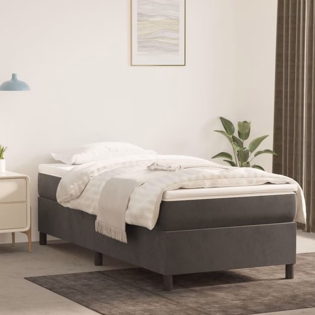 The Living Store Letto a molle insacchettate grigio scuro 90x190 cm in velluto