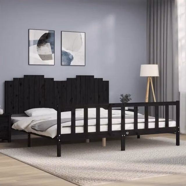 Letto con Testiera vidaXL in Legno Massello di Pino Nero 200x200 cm