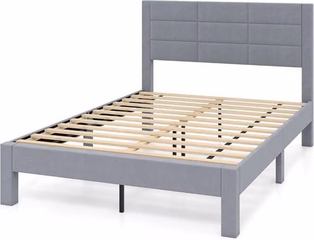 Letto matrimoniale piattaforma imbottito in velluto grigio con supporto in legno L/P: 140 x 200 cm