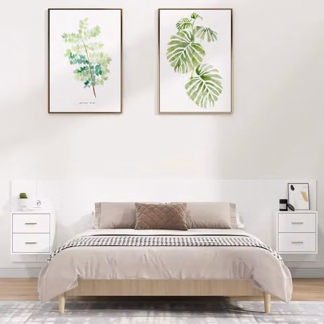 Testiera per Letto-Testata-Testiera Decorativa con Armadietti in Legno Multistrato Bianco 856436