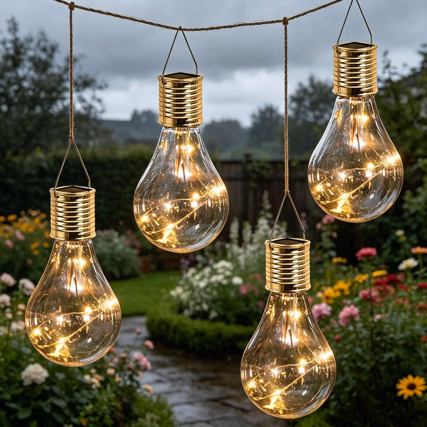 Lampade a sospensione solari, set da 4, LED, luce bianco caldo, 15x7,5 cm, per uso esterno