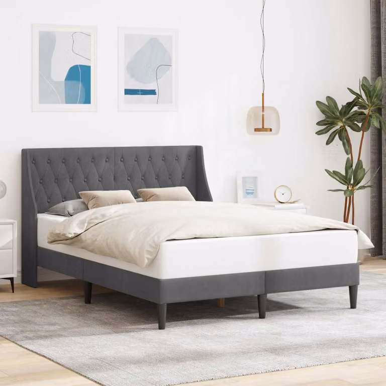 Struttura del letto moderna vidaXL in velluto grigio con dimensioni L/P/H: 160 x 200 x 164 cm