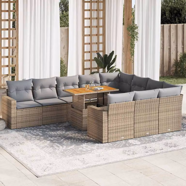 Maison Exclusive - Set Divani da Giardino 11 pz con Cuscini Beige in Polyrattan