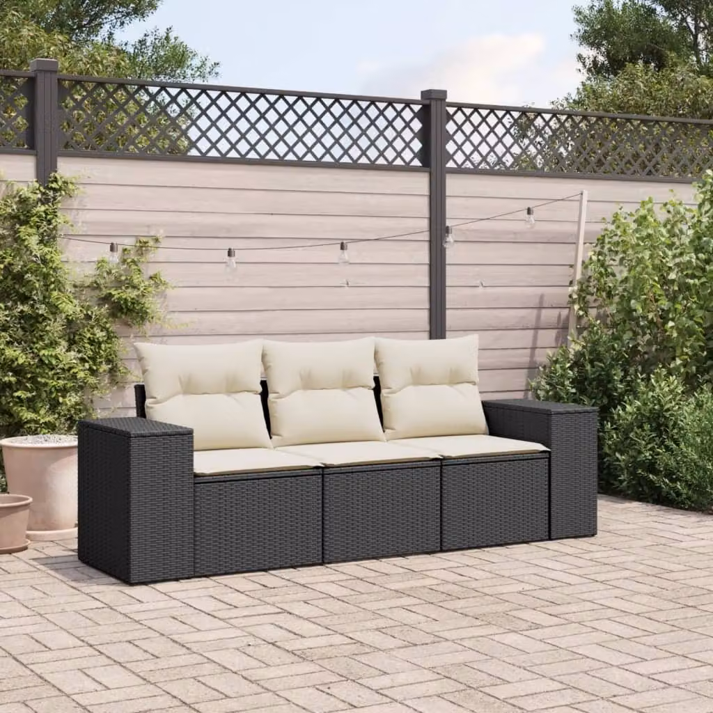 Maison Exclusive - Set Divani da Giardino 3 pz con Cuscini in Polyrattan Nero