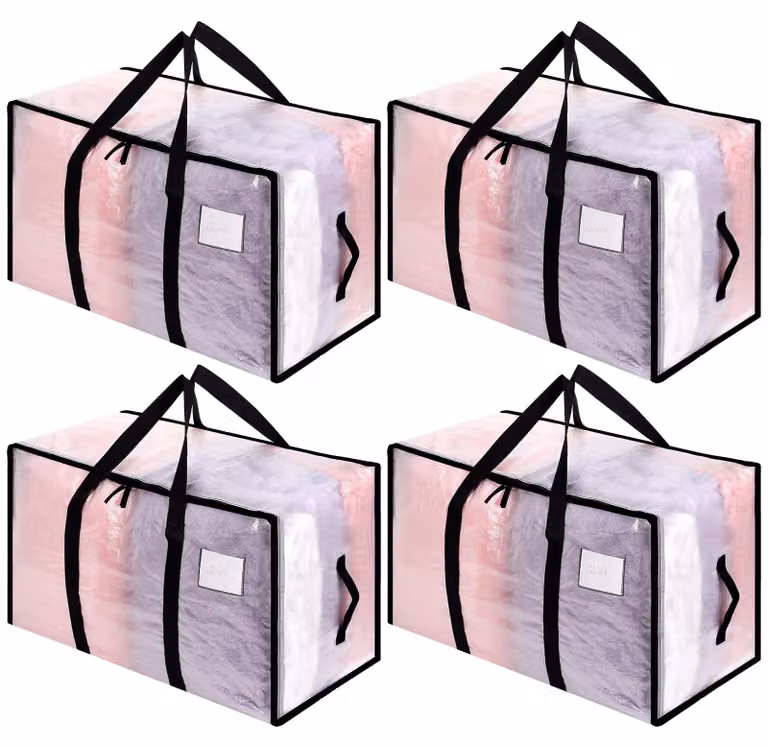 4 sacchi di grandi dimensioni con coperchio – Scatole trasparenti per traslochi con zip