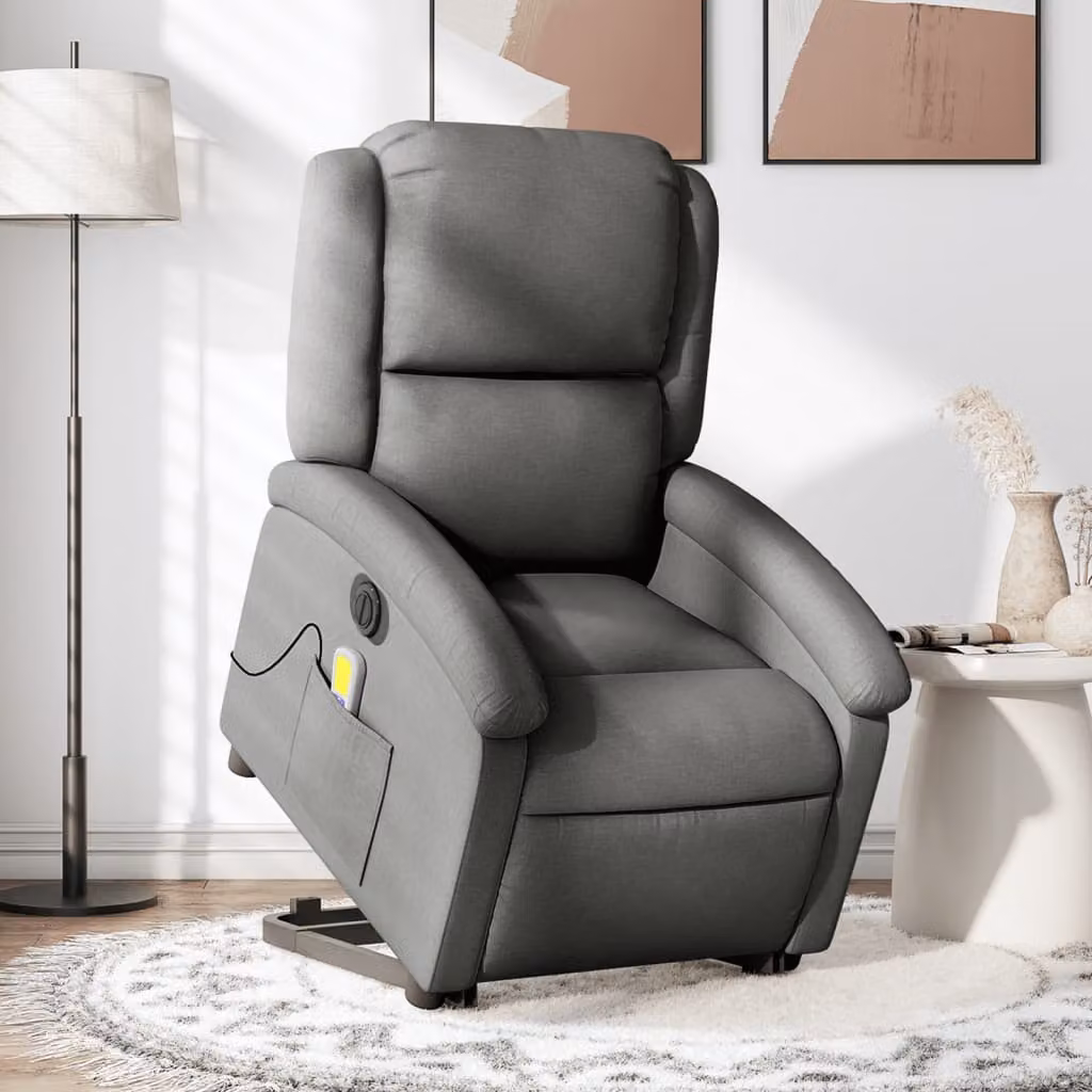 Poltrona Alzapersona Elettrica con Massaggio vidaXL Grigia in Tessuto per Senior – 1
