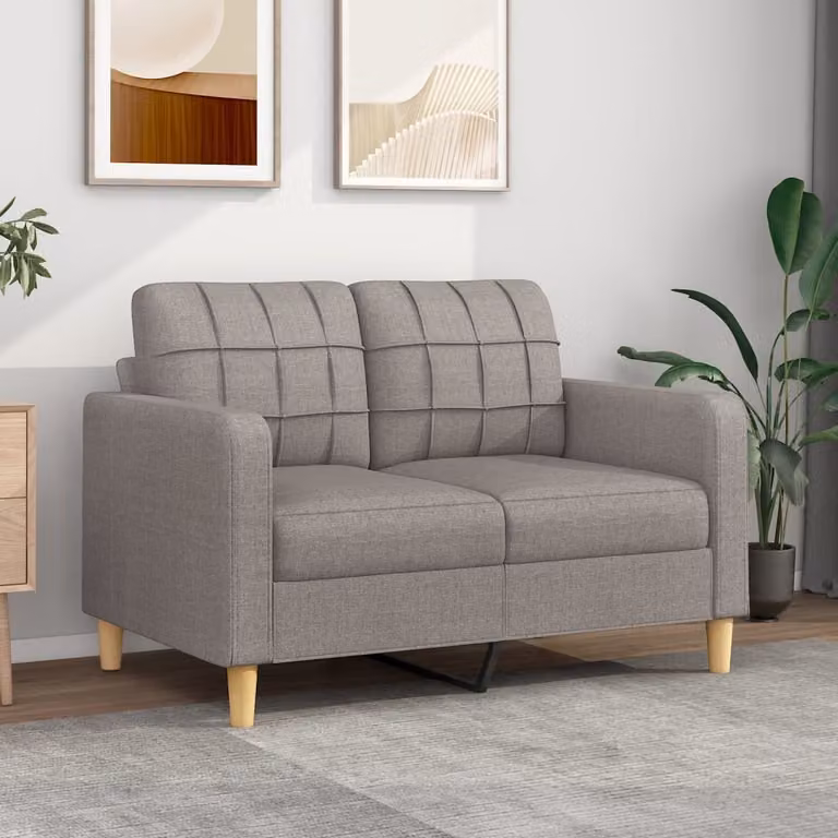 Divano a due posti, colore taupe, 120 cm, rivestito in tessuto