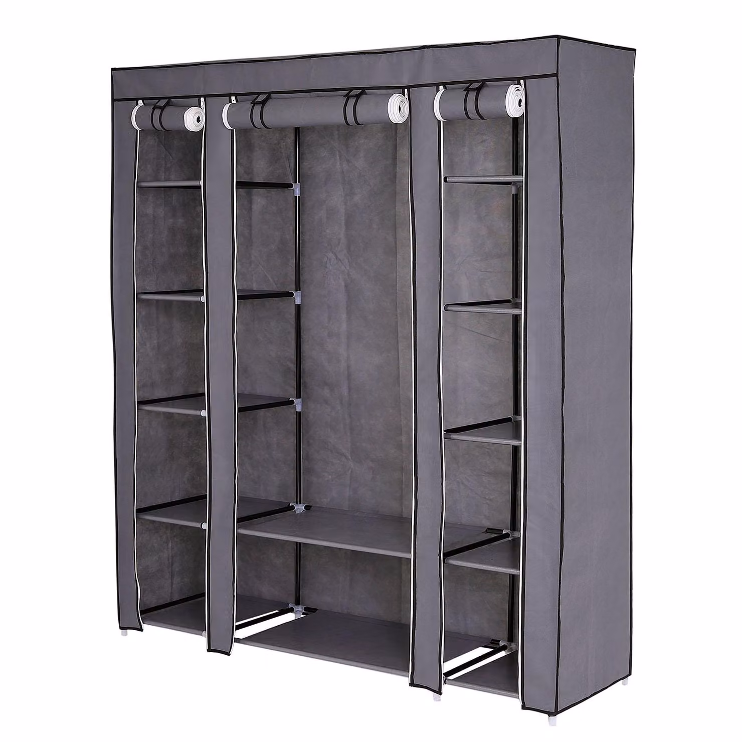 armadio in tessuto dibea, robusto armadio pieghevole con asta appendiabiti e scomparti, struttura in acciaio tubolare e rivestimento in pile, 175x150x45 cm, grigio