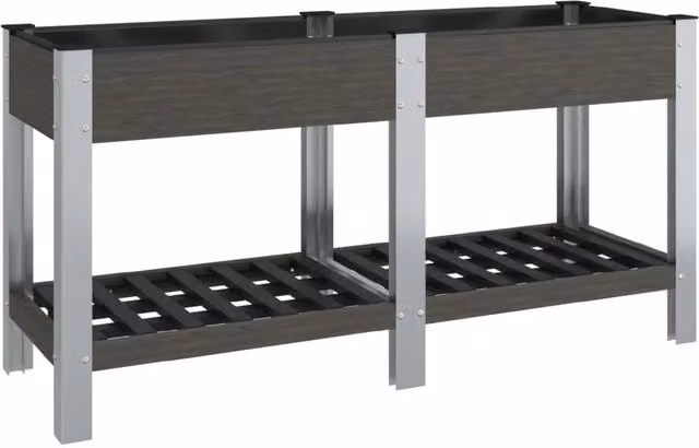 Fioriera rialzata per piante fiori terrazza giardino con ripiano 175 x 50 x 75 cm WPC grigio 02_0039774