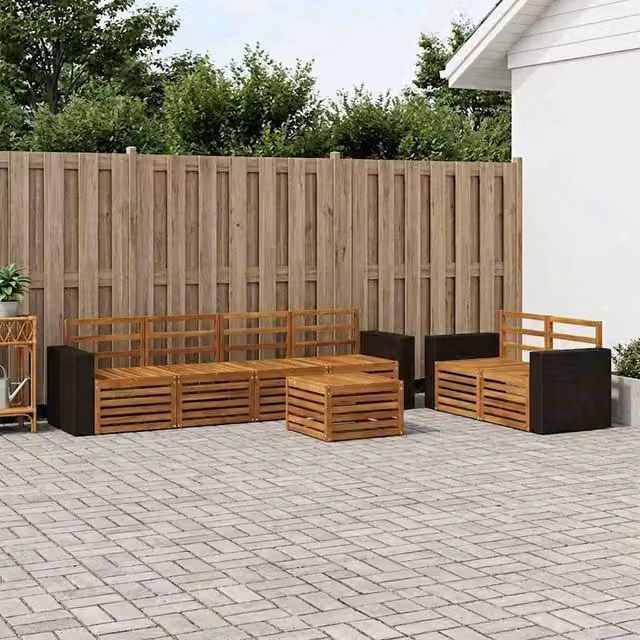 Set di divani da esterno 7 pz Naturale Legno di Acacia Massello 3384060