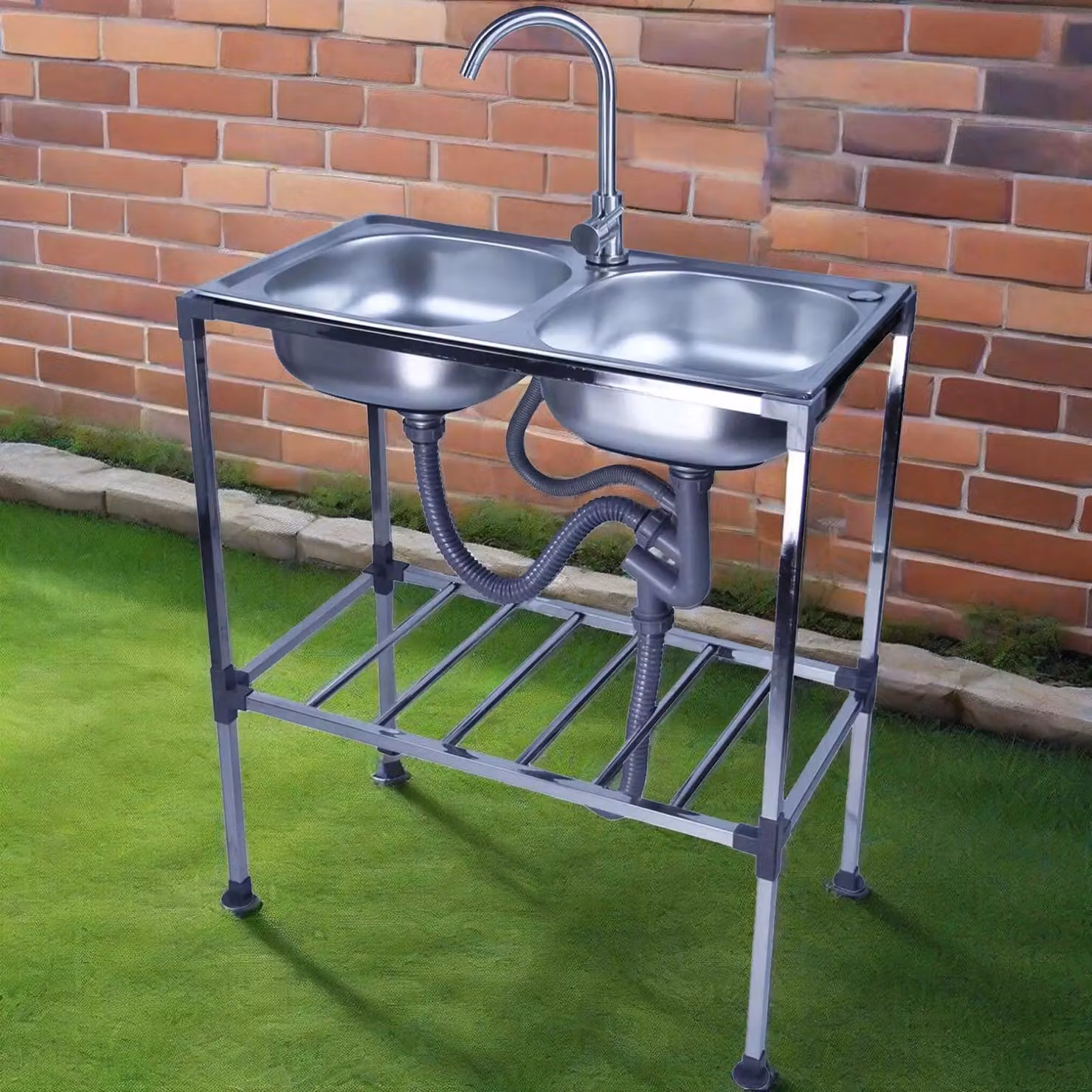 Lavello doppio in acciaio inossidabile - Doppia vasca - Lavello in acciaio inossidabile - Lavello da cucina - Lavello indipendente - Acciaio inossidabile