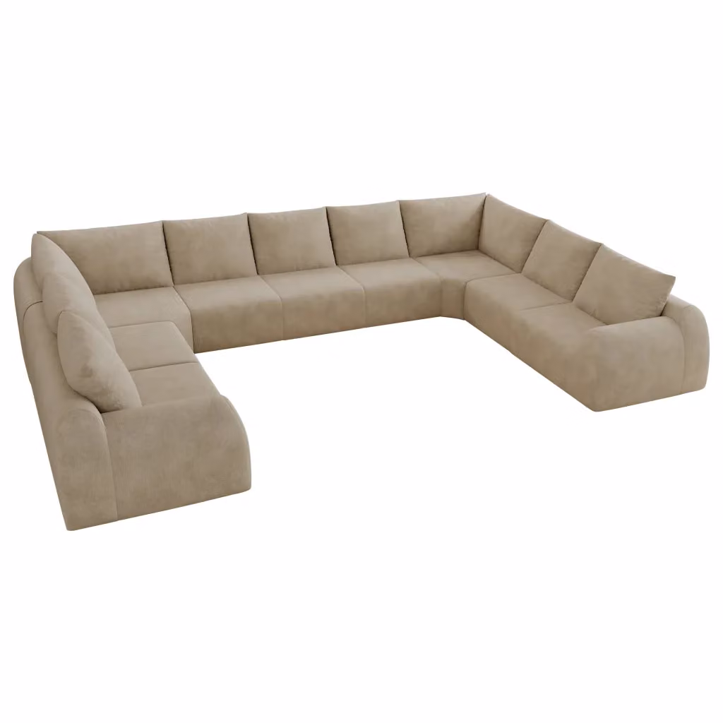 Divano a U Minimal in tessuto color khaki e beige con cuscini inclusi – 2