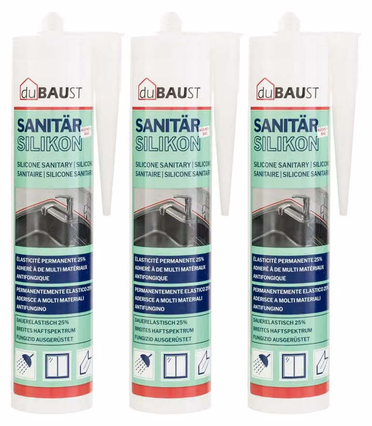 3 flaconi di detergente siliconico Sanitaire da 310 ml, per bagno e cucina, colore bianco