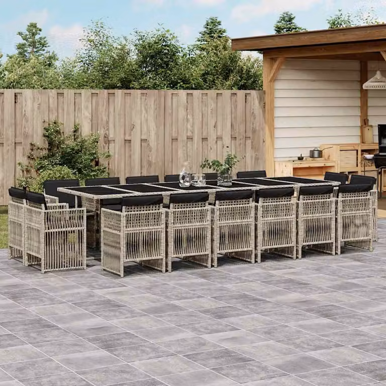 Set da pranzo da giardino vidaXL in polyrattan con cuscini e tavolo in vetro, 17 pezzi, antracite