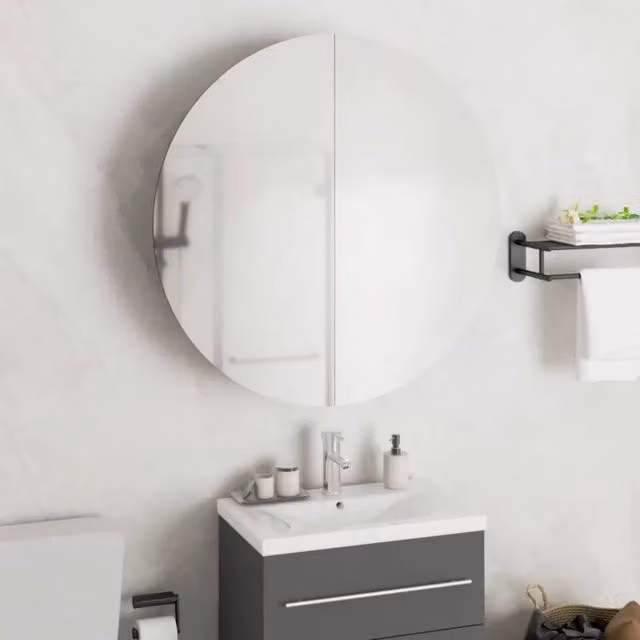 Armadio da bagno moderno vidaXL con specchio e illuminazione LED integrata, Grigio, L 54 x H 54 x P 17,5 cm