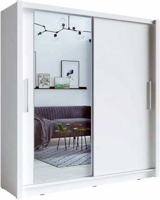 Armadio a 2 porte scorrevoli con specchio 205 cm - bianco - Collezione OZZULA