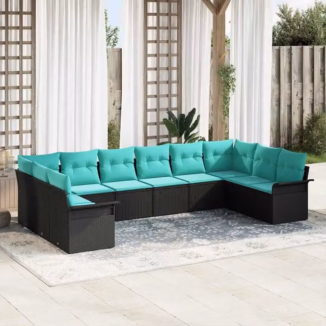 Set Divano da Giardino 10 pz Nero polyrattan 3354215