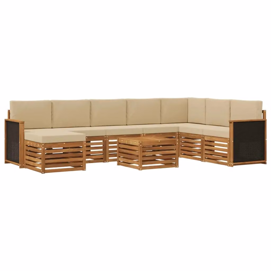 Set di divani da esterno a L vidaXL in legno di acacia con cuscini beige e tavolino da giardino – 2