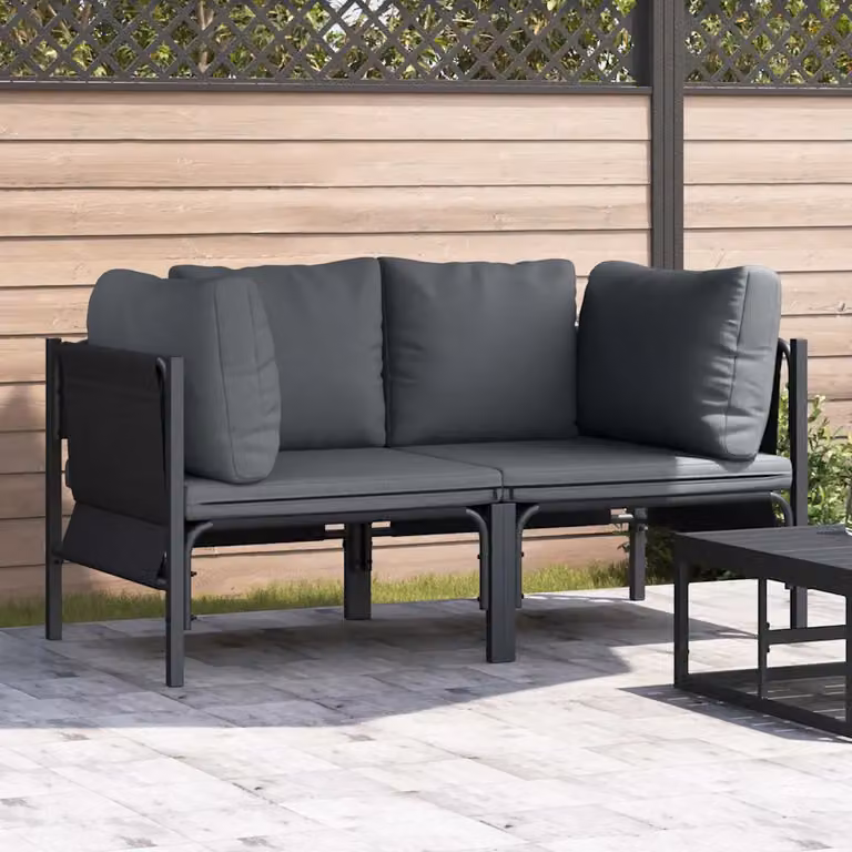 Set di mobili da esterno vidaXL composto da 2 pezzi con divano a 2 posti e elemento angolare, colore antracite, in acciaio verniciato, L/P/H: 80 x 80 x 71 cm
