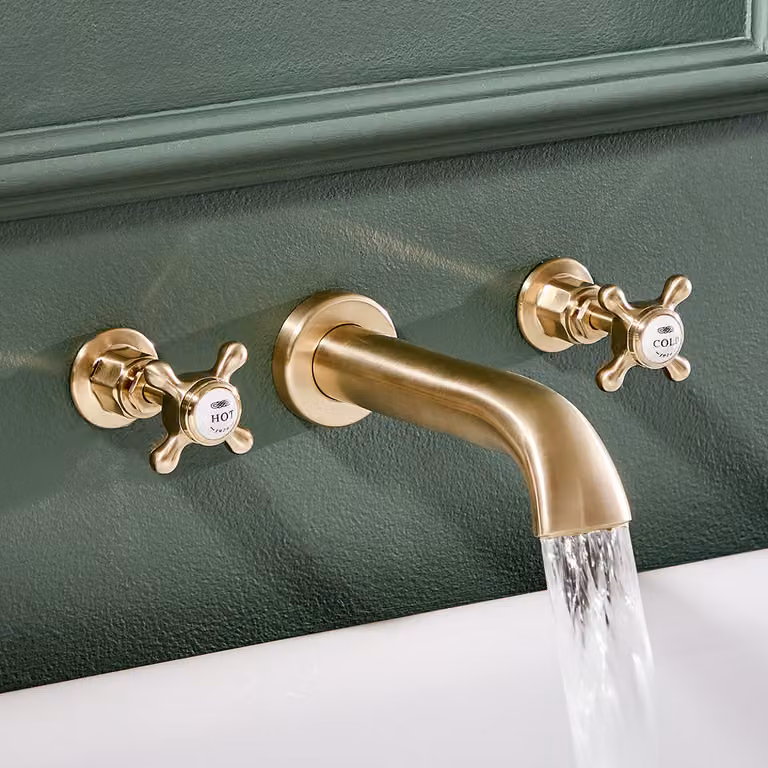Rubinetto Vasca a Parete Tradizionale 3 Fori - Finitura Oro Satinato - Stile elegante