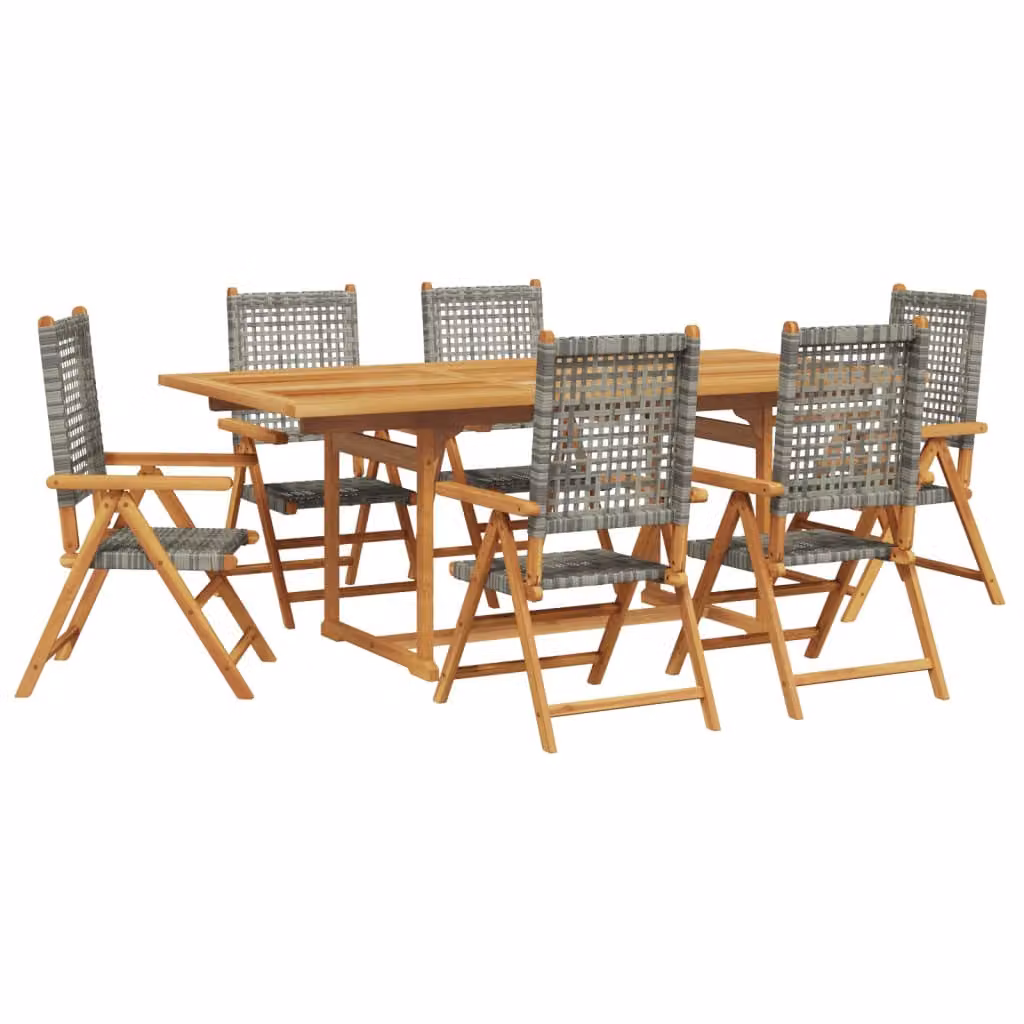 Set Pranzo da Giardino 7 pz Grigio Polyrattan e Legno Massello