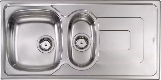 Lavello a due vasche con gocciolatoio a destra PIZZICA in acciaio inox color argento L: 100 cm, P: 50 cm