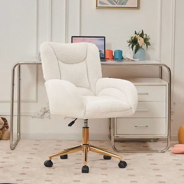 Sedia da ufficio girevole bianca in tessuto Teddy