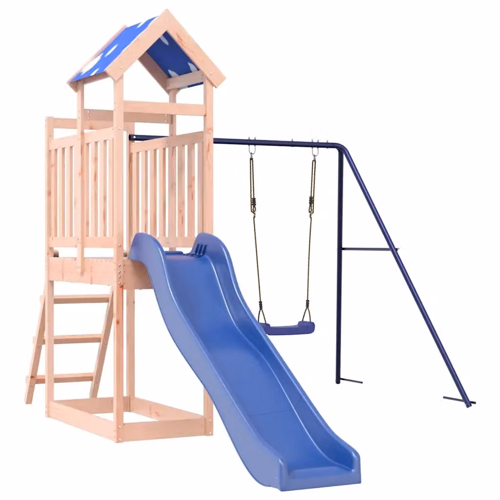 vidaXL Set da Gioco da Esterno in Legno Massello di Douglas con Scivolo, Altalena, Sabbiera e Tenda, Multicolore – 2