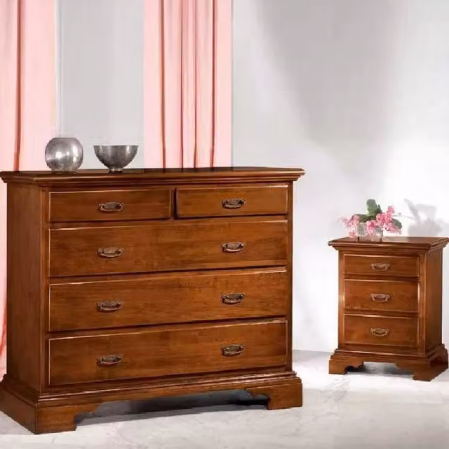 Set da camera da letto Mobili 2G composto da 1 cassettiera e 2 comodini in legno di pino stile arte povera color noce – 2