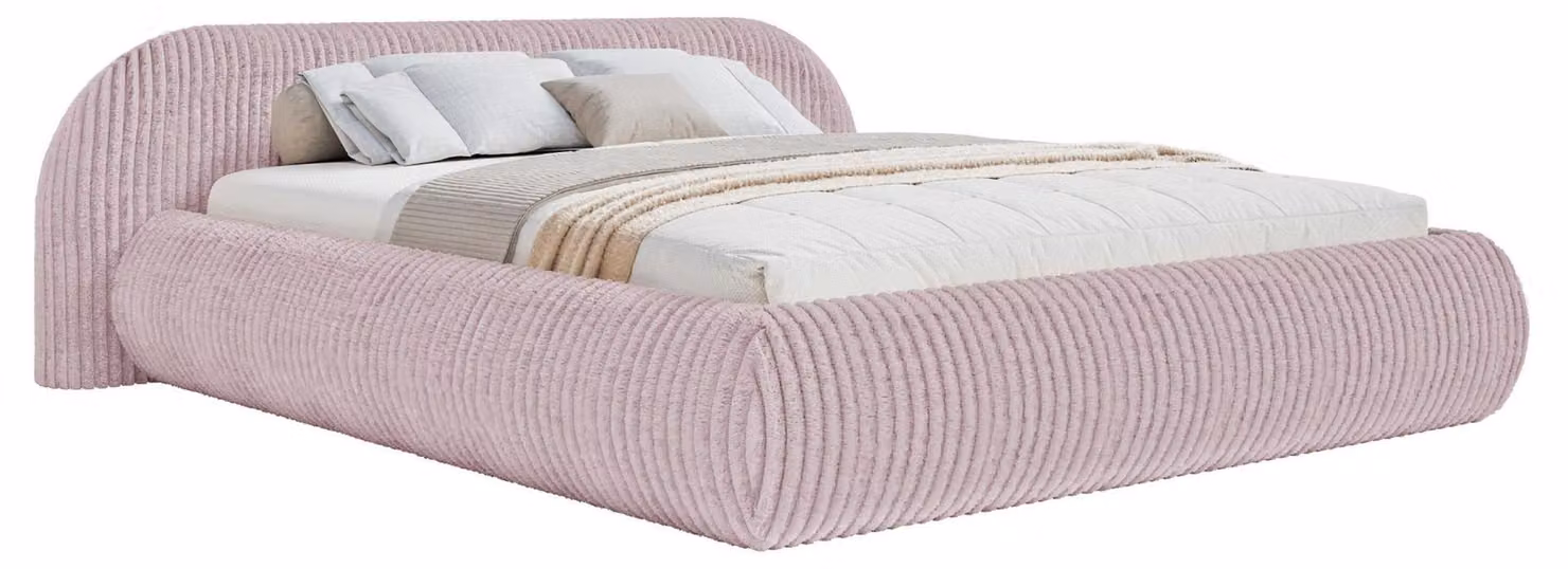Selsey Shels Low – Letto imbottito 160x200 con contenitore, velluto a coste largo, rosa