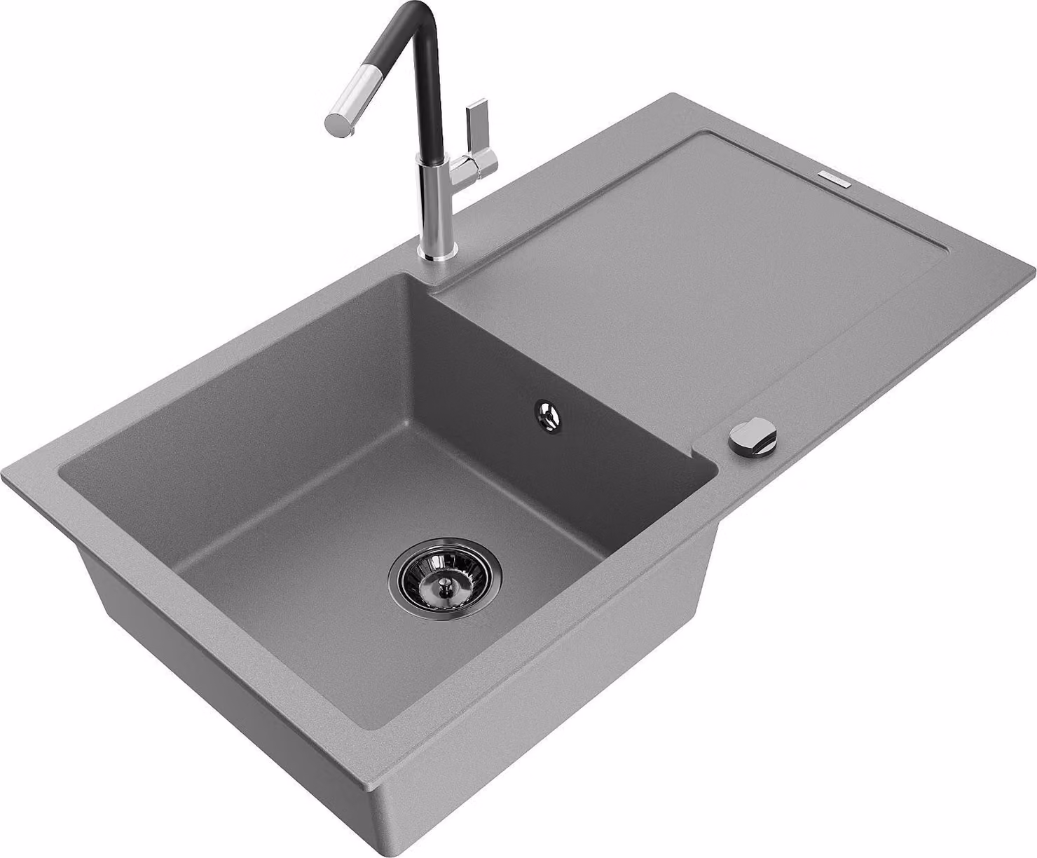Mexen Leo lavello in granito a 1 vasca con sgocciolatoio e miscelatore da cucina Flora, grigio - 6501-71-670401-07-B
