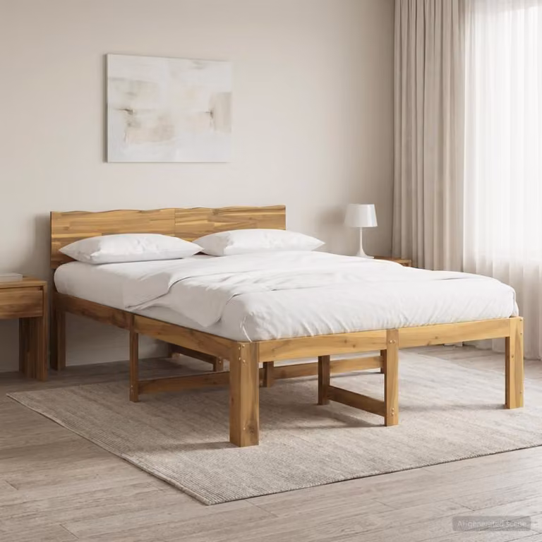 Letto matrimoniale con testiera ROSTOCK vidaXL in legno di acacia bianco L/P/H: 160 x 200 x 105 cm