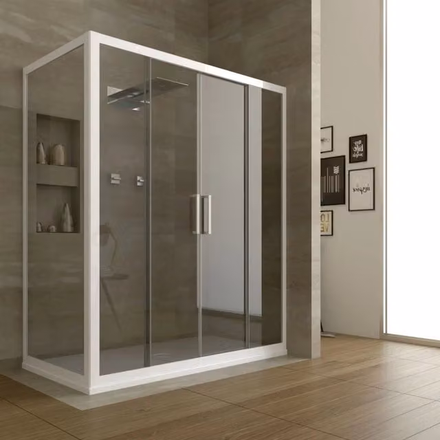 Box Doccia Angolare FORTE mod. Star con 2 Ante Scorrevoli in Vetro Trasparente e Profilo Bianco L 130 cm x P 70 cm x H 200 cm