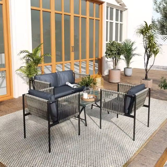 Set salotto da giardino con 2 poltrone divano e tavolino in rattan sintetico grigio da esterno