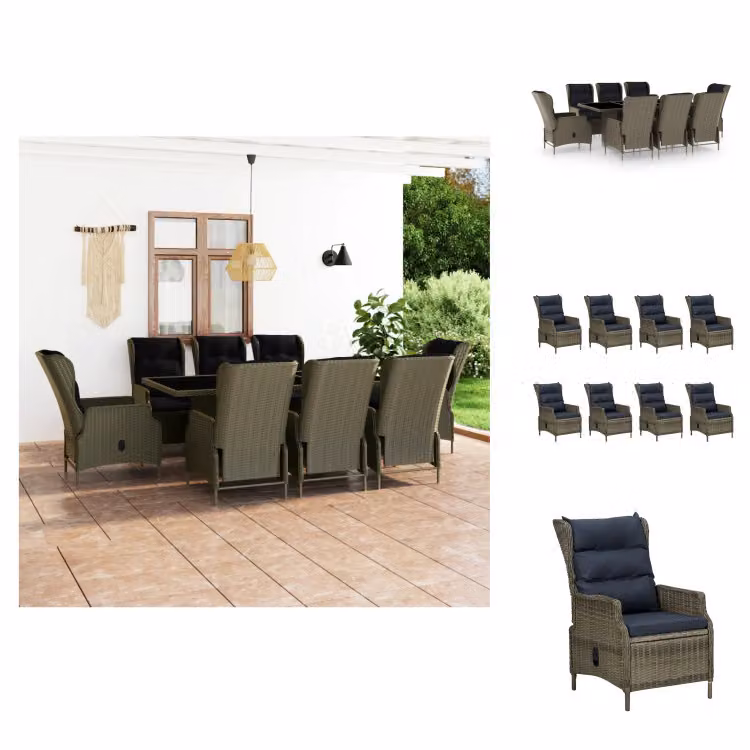 vidaXL set da pranzo da giardino 9 pezzi con cuscini in poly rattan marrone - Set di mobili da giardino