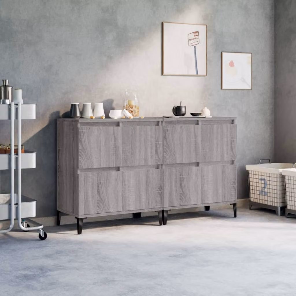 Set di 2 credenze vidaXL in legno multistrato e MDF, colore grigio Sonoma, L: 60 cm, P: 35 cm, H: 70 cm