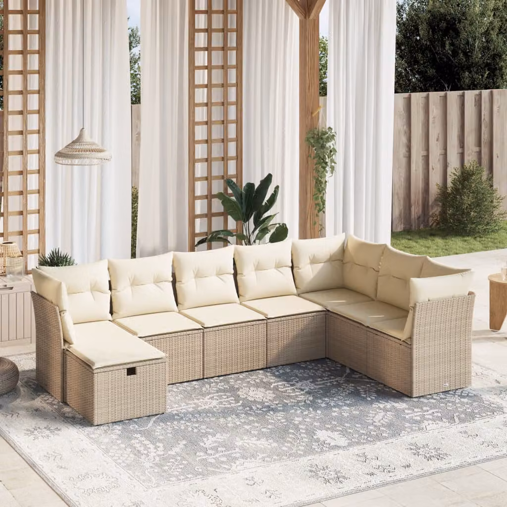 Set Divano da Giardino vidaXL 8 pz a Forma a L con Cuscini Beige e Struttura in Metallo e Polyrattan – 1