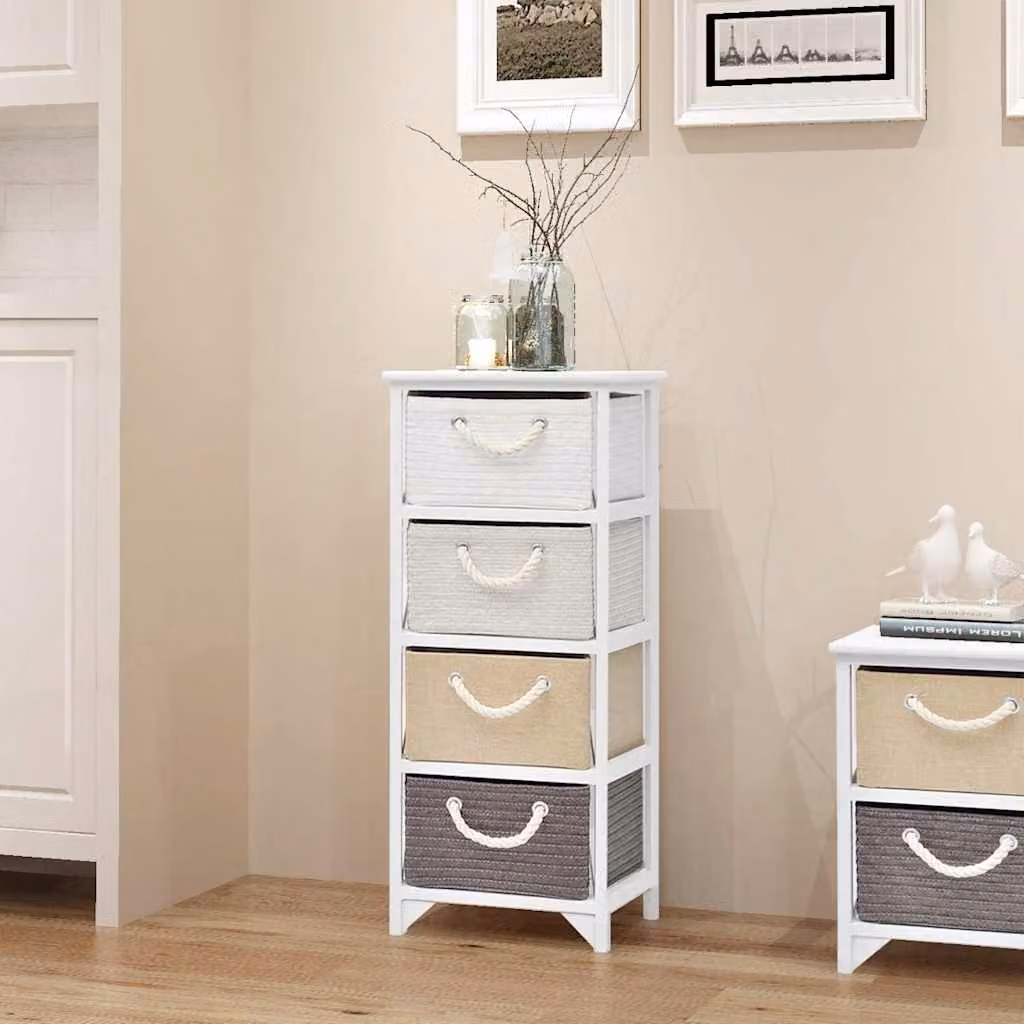 vidaXL Mobile Portaoggetti con 4 Cassetti in Legno e MDF, Colore Bianco, Stile Rustico