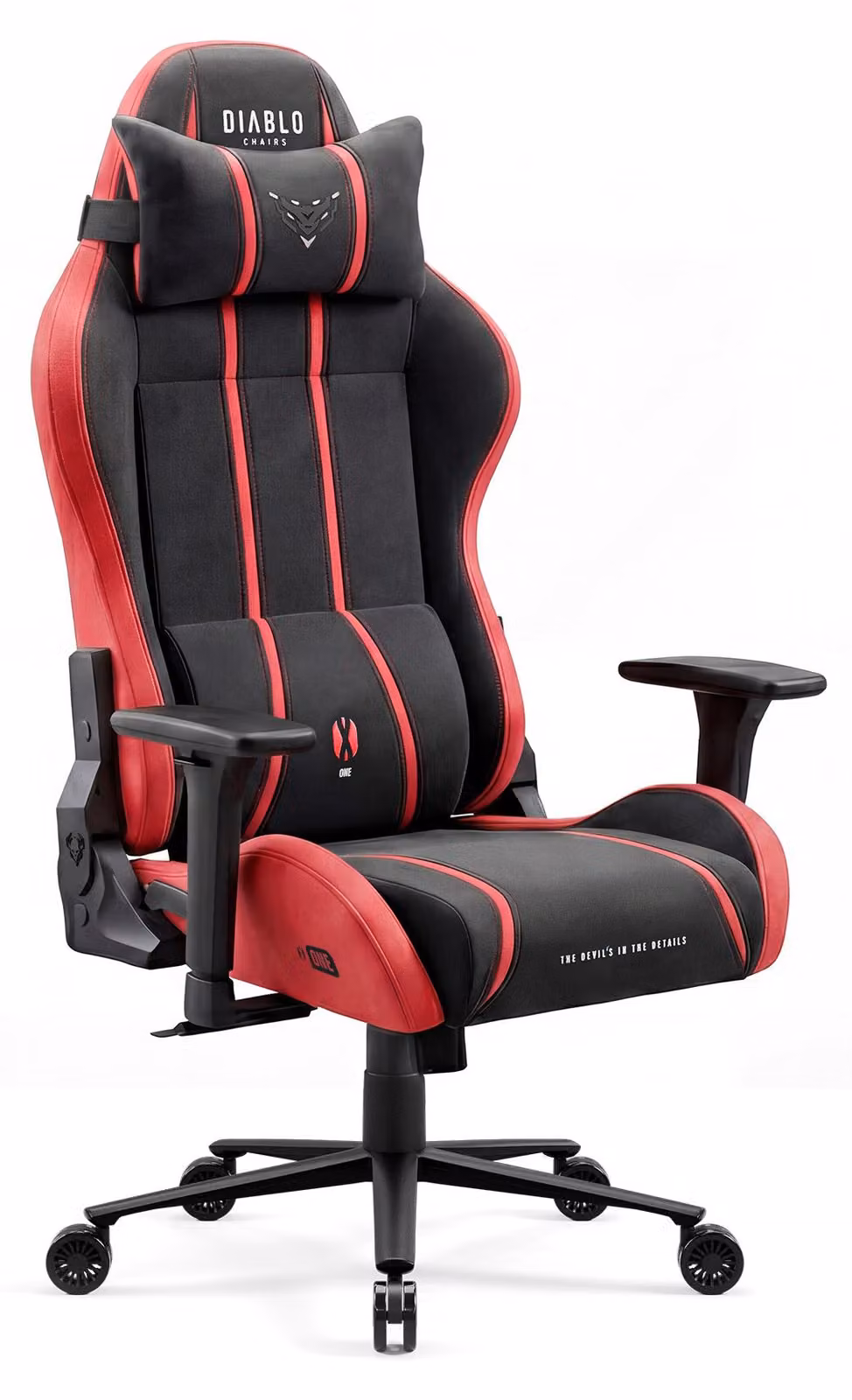 Sedia da gaming Diablo Chairs X-One 2.0 in tessuto, sedia da ufficio ergonomica, sedia girevole, taglia normale, nera e rossa
