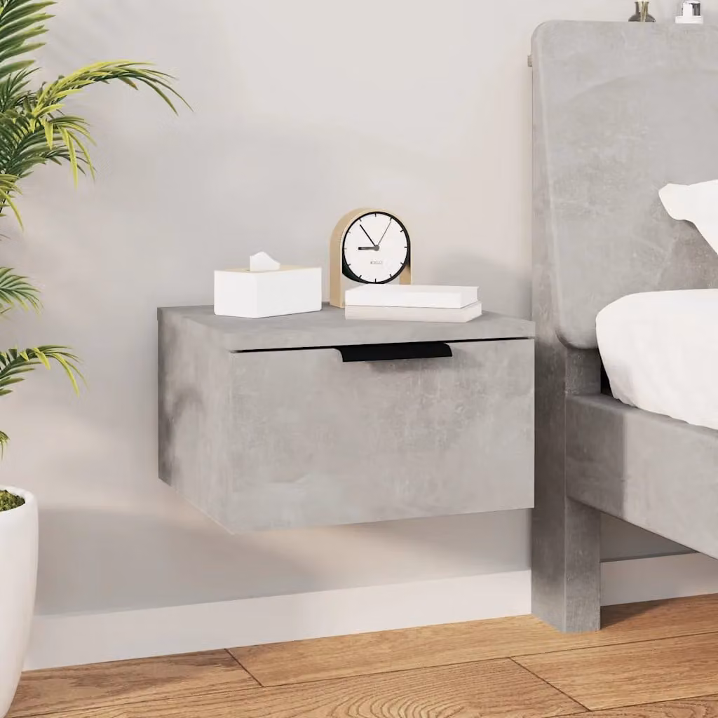 Comodino a muro moderno vidaXL in legno grigio opaco L: 34 cm, P: 30 cm, H: 20 cm