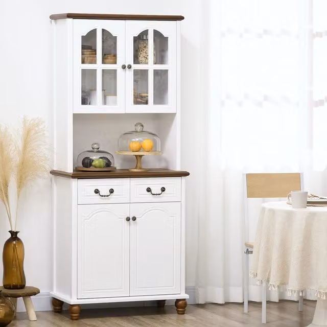 Vetrina da cucina con 2 cassetti vano aperto e ripiani per cucina e sala da pranzo in MDF bianco 76 × 38 × 182 cm