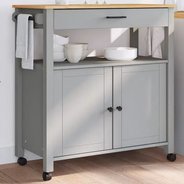 Carrello da cucina rustico vidaXL in legno di pino e metallo grigio L/P/H: 84 x 40 x 88,5 cm