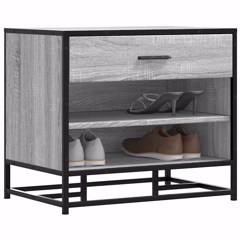 Panca portaoggetti e porta scarpe vidaXL in stile industriale, Grigio Sonoma, Legno e Metallo, L: 60,0 cm, P: 40,0 cm, H: 53,5 cm
