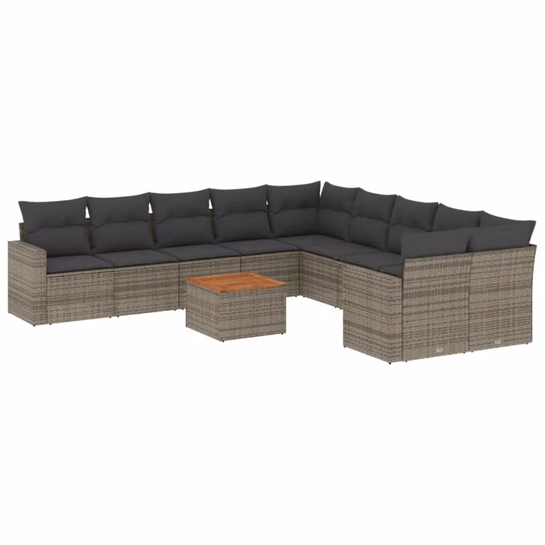 Set Divani da Giardino 11 pz con Cuscini in Polyrattan Grigio