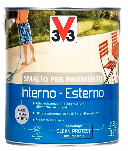 V33 Smalto Pavimenti Grigio Chiaro 2,5 l - Vernice Lavabile Interno/Esterno