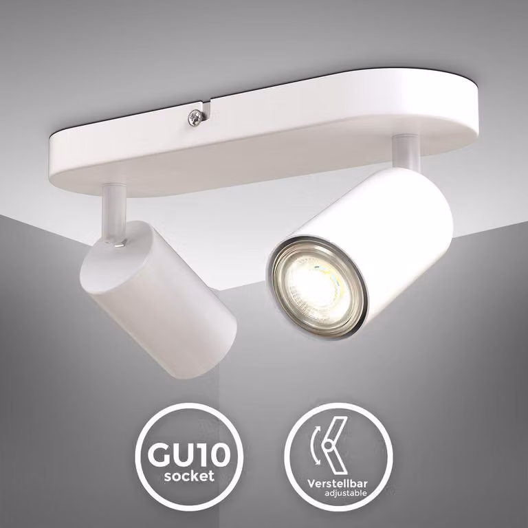 B.K.Licht I Lampada spot a 2 fiamme I orientabile I girevole I girevole I GU10 I bianco opaco I senza lampadina
