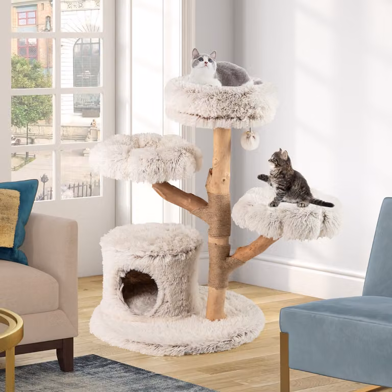 Torre per gatti Costway in legno bianco con condominio e 2 piattaforme a forma di fiore, Altezza: 102 cm